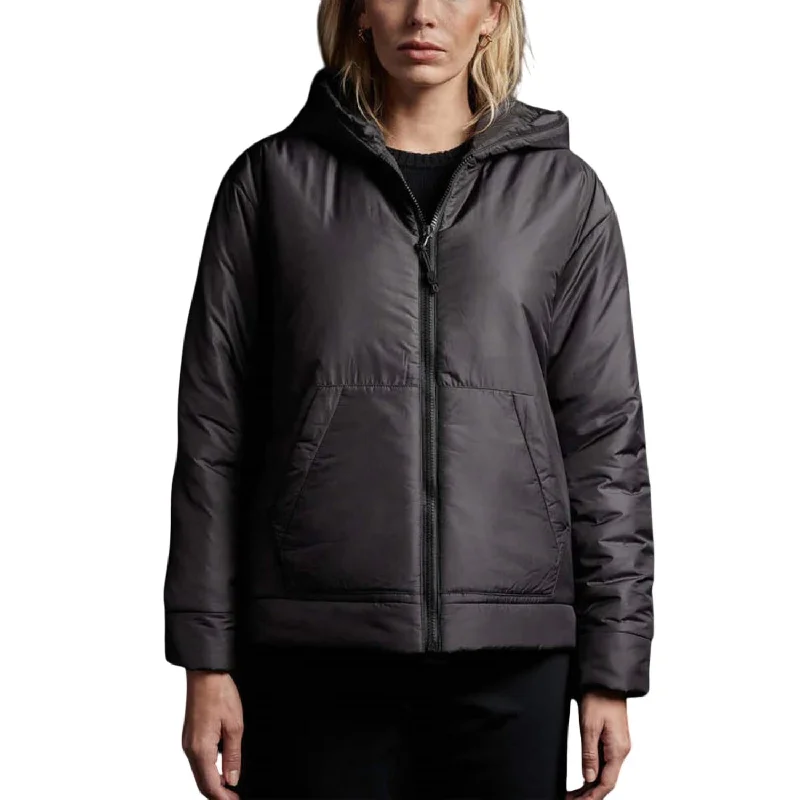 Insulated Zip Front Hooded Puffer In Black