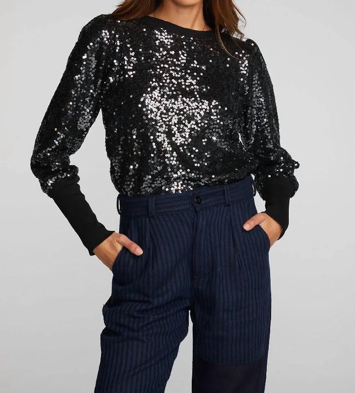 Nightingale Sequin Pullover In Black