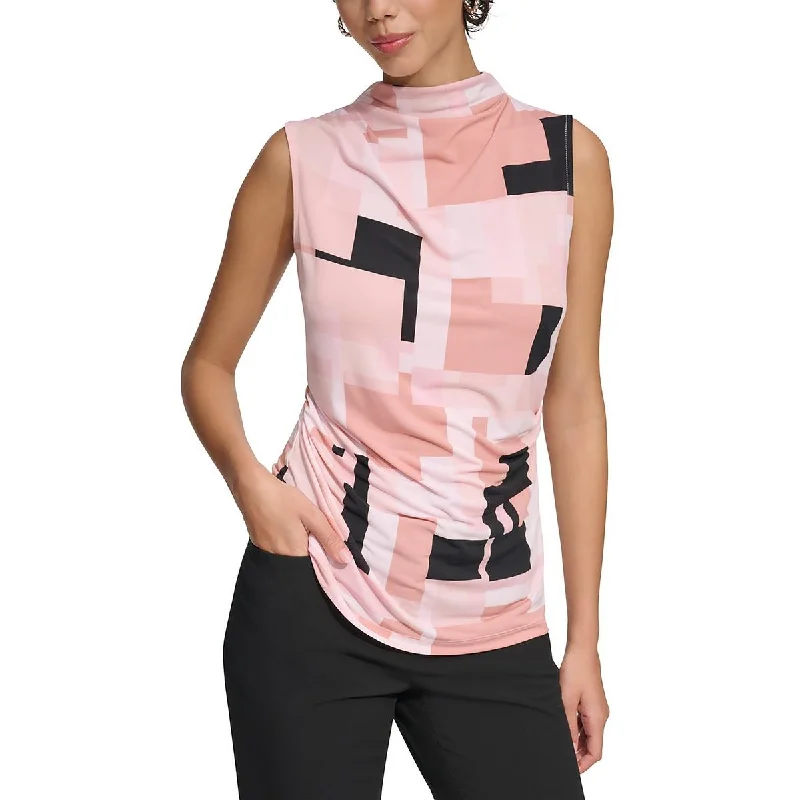 Womens Printed Mock Neck Pullover Top