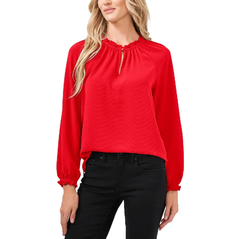 Womens Stretch Crinkle Frill Neck Pullover Top