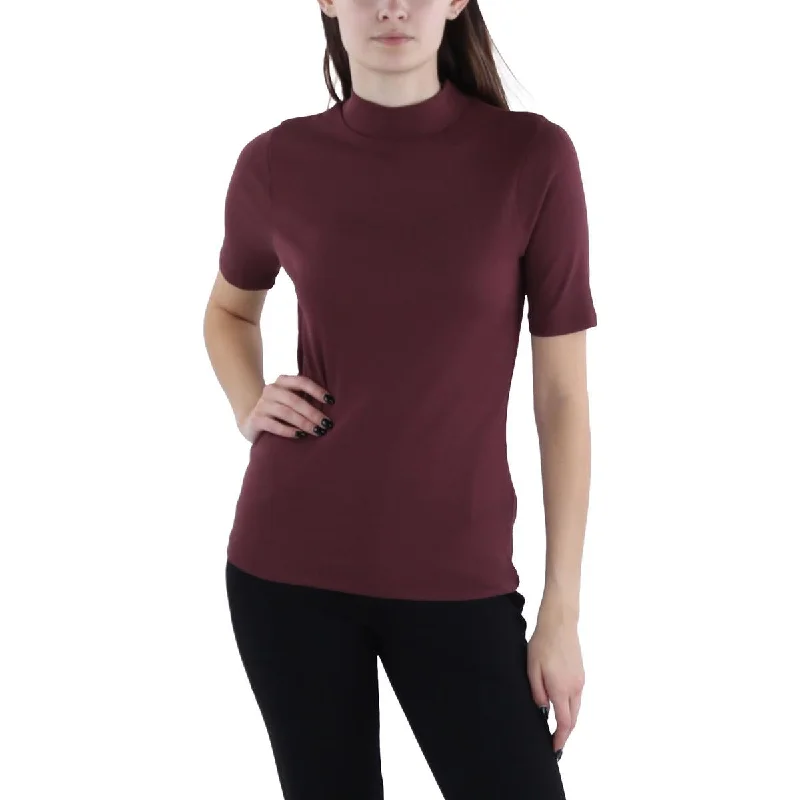 Womens Ribbed Mock Neck Pullover Top