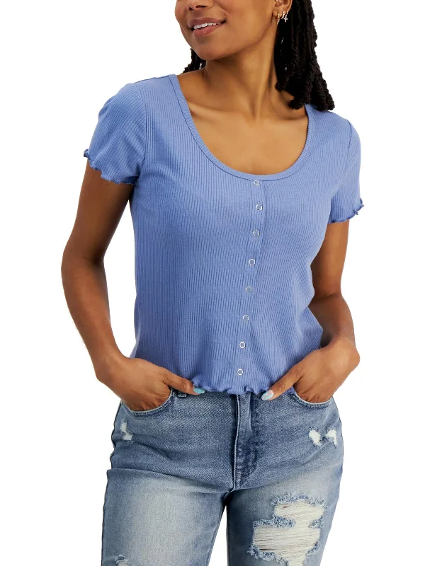 Womens Scoop Neck Ruffled Pullover Top