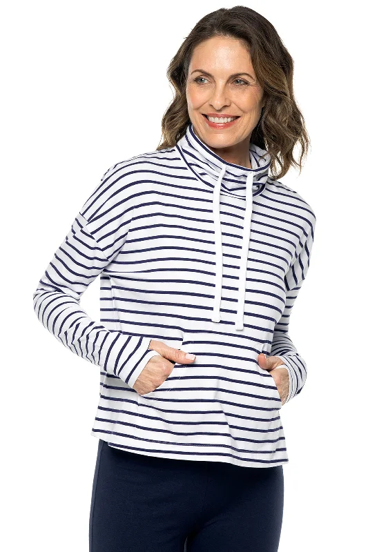 Women's Solana Mock Neck Pullover | White/Navy Stripe