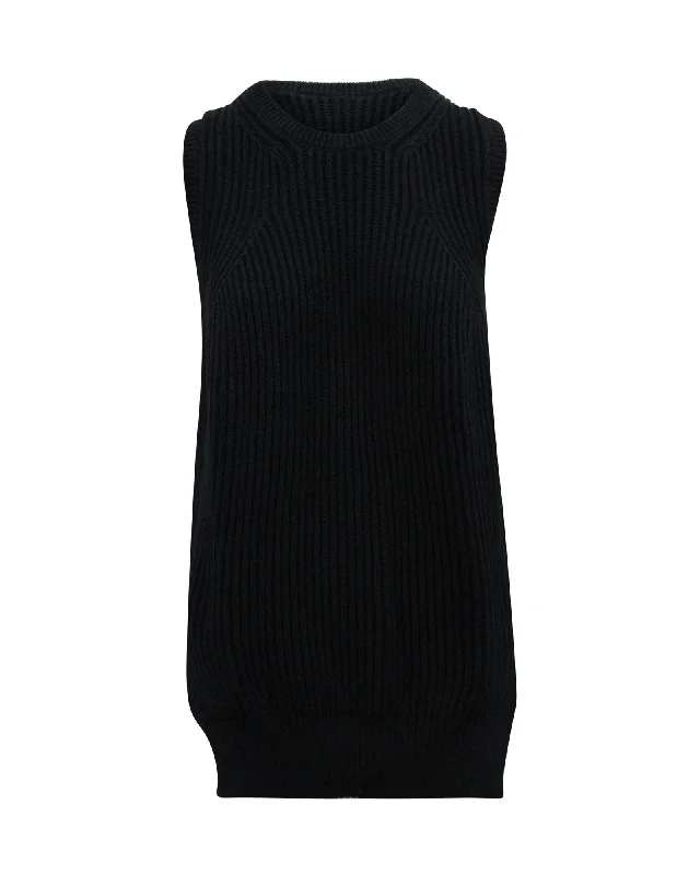 Celine Sleeveless Knit Pullover in Navy Blue Cotton