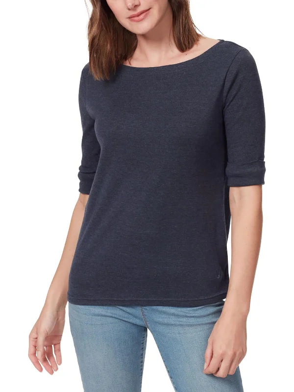 Womens Cuff Sleeves Boatneck Pullover Top