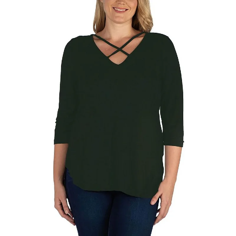 Womens Criss-Cross V-Neck Pullover Top