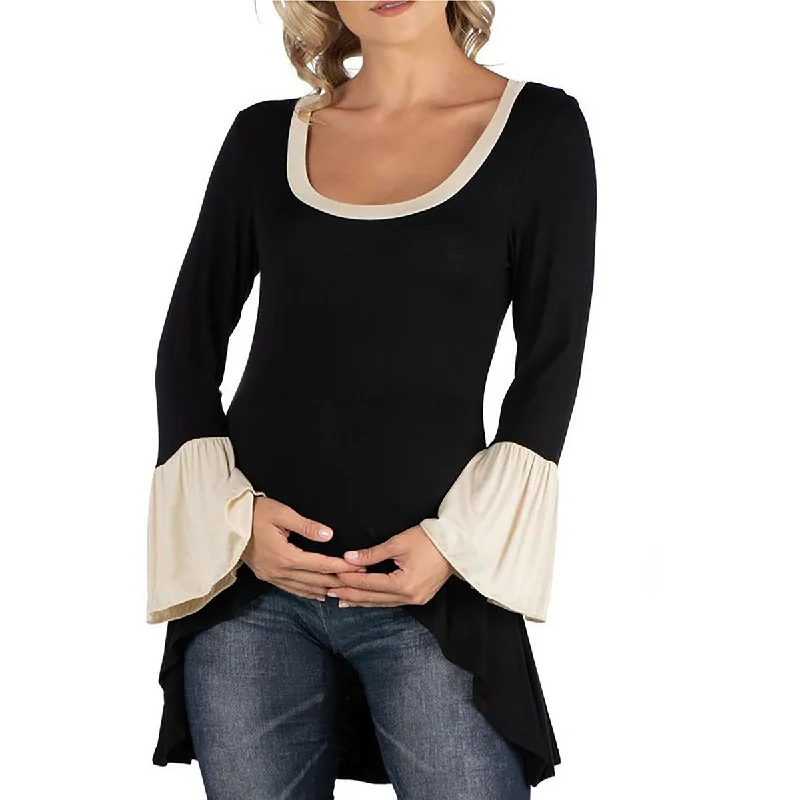 Womens Sharkbite Hem Bell Sleeve Pullover Top