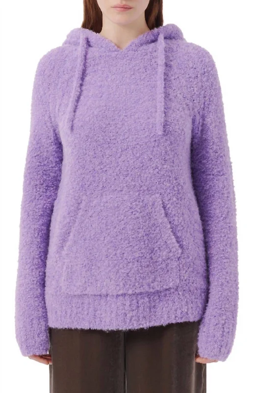 Wool Blend Boucle Pullover Hoodie In French Violet