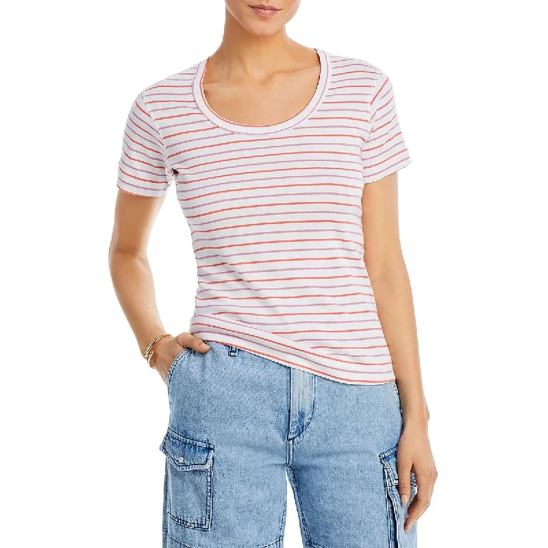 Womens Striped Scoop Neck Pullover Top