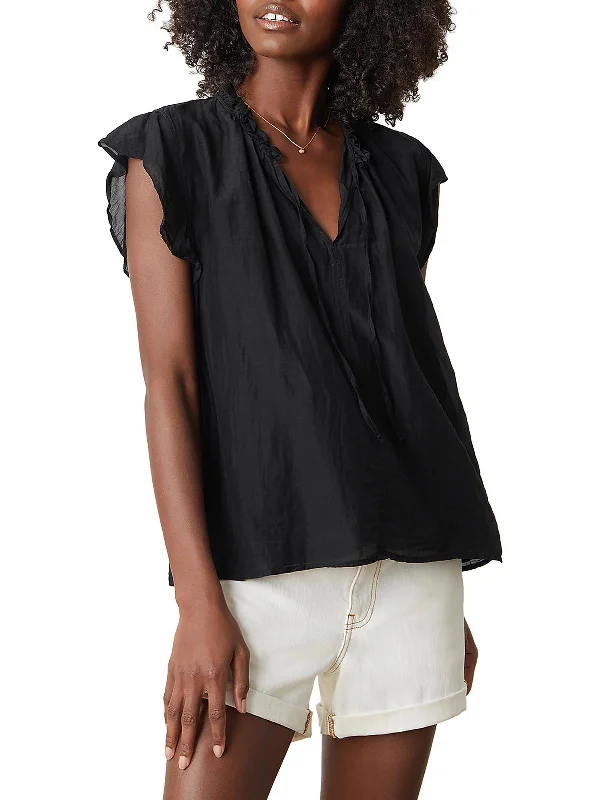 Womens Shirred Ruffled Pullover Top