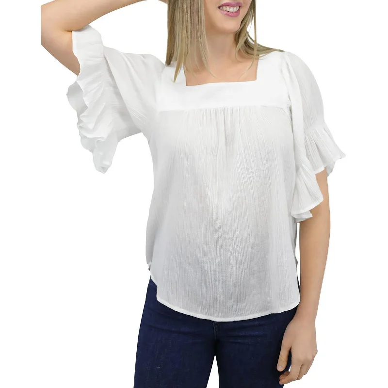 Womens Crinkle Gauze Square-Neck Pullover Top