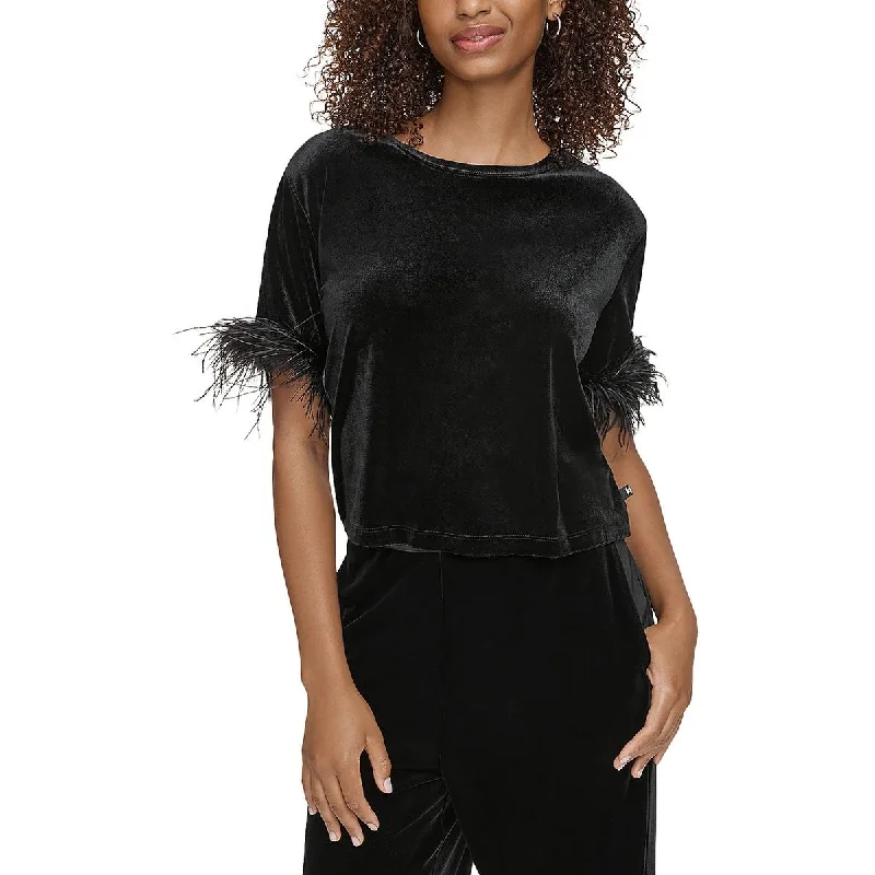 Womens Velvet Short Sleeve Pullover Top