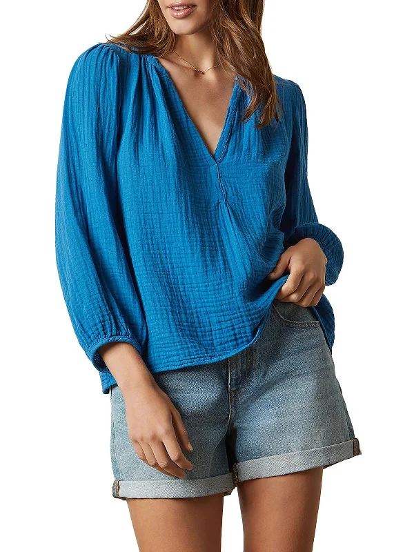 Womens V-Neck Burnout Pullover Top