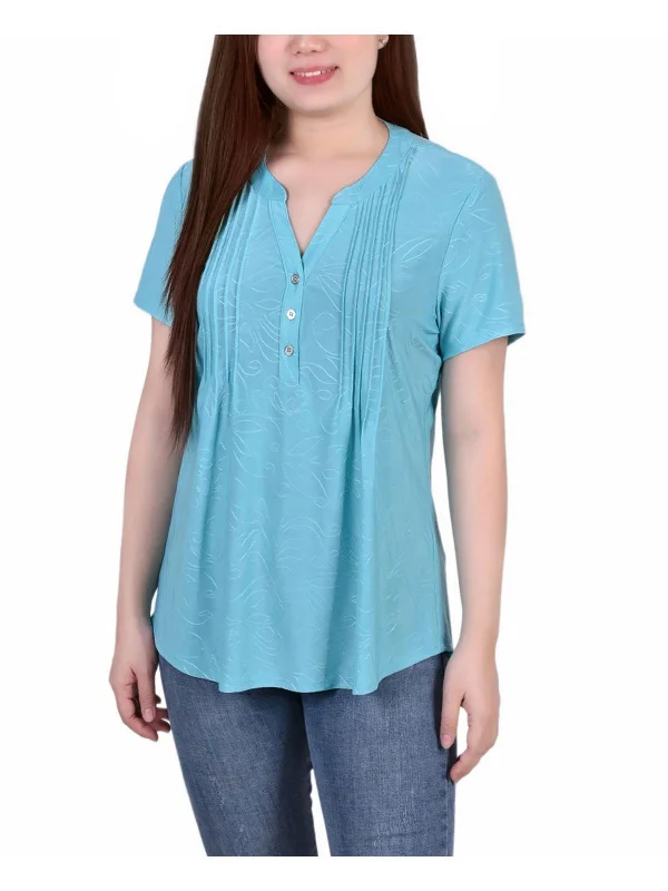 Petites   Womens Button Pleated Pullover Top