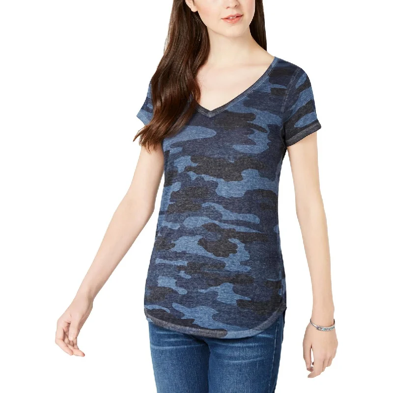 Womens Camouflage V-Neck Pullover Top