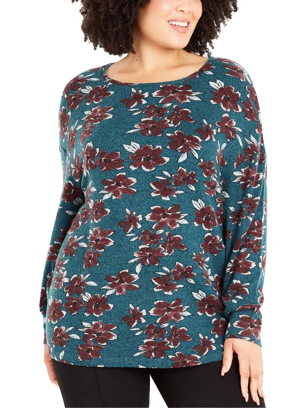 Plus Womens Soft Floral Print Pullover Top