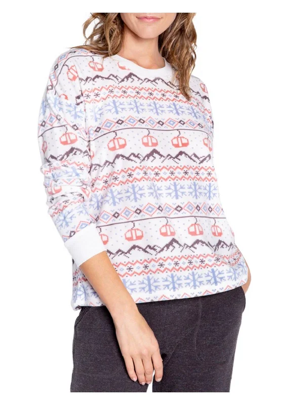 Womens Crewneck Snowflakes Pullover Top