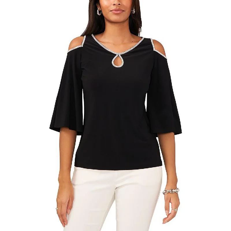 Petites Womens Knit Embellished Pullover Top