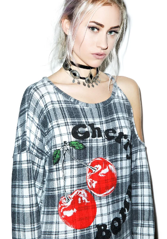 Quinn Cherry Bomb One Open Shoulder Pullover