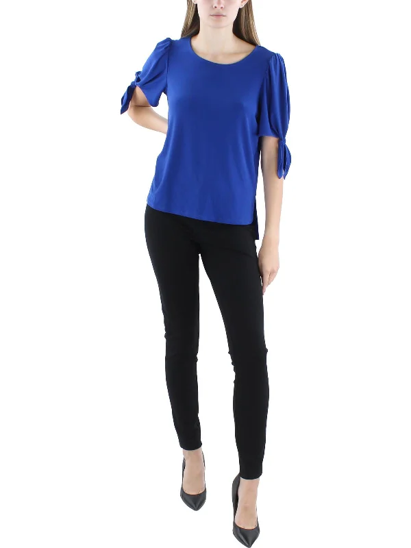 Womens Solid Tie Sleeve Pullover Top