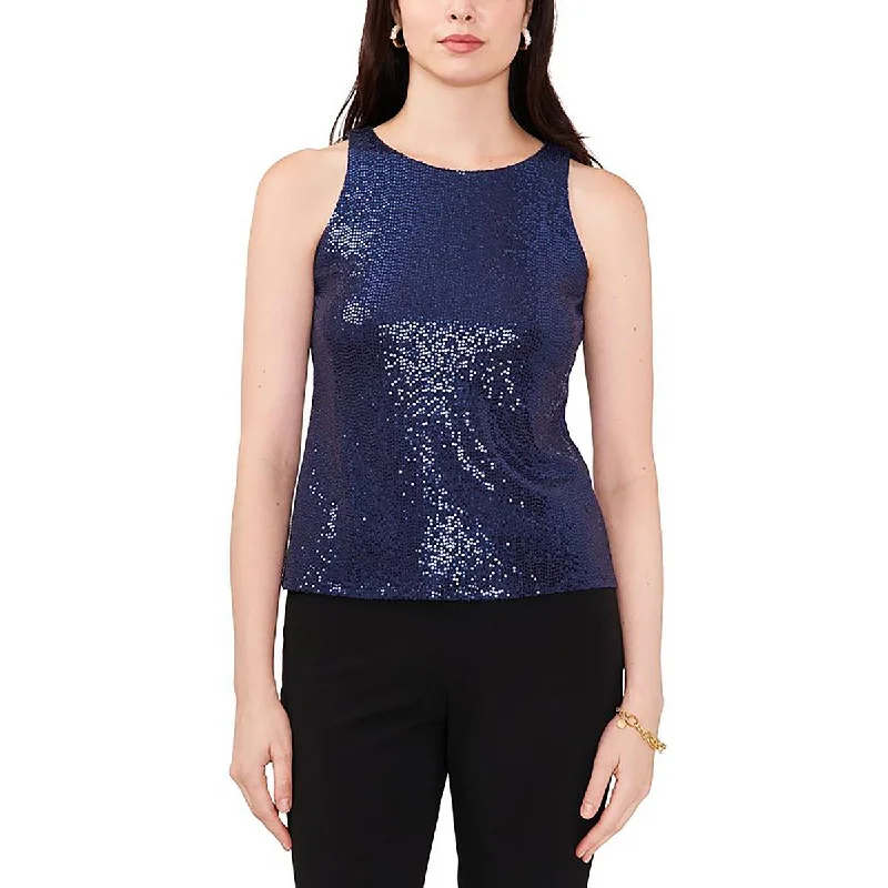 Petites Womens Sequined Sleeveless Pullover Top