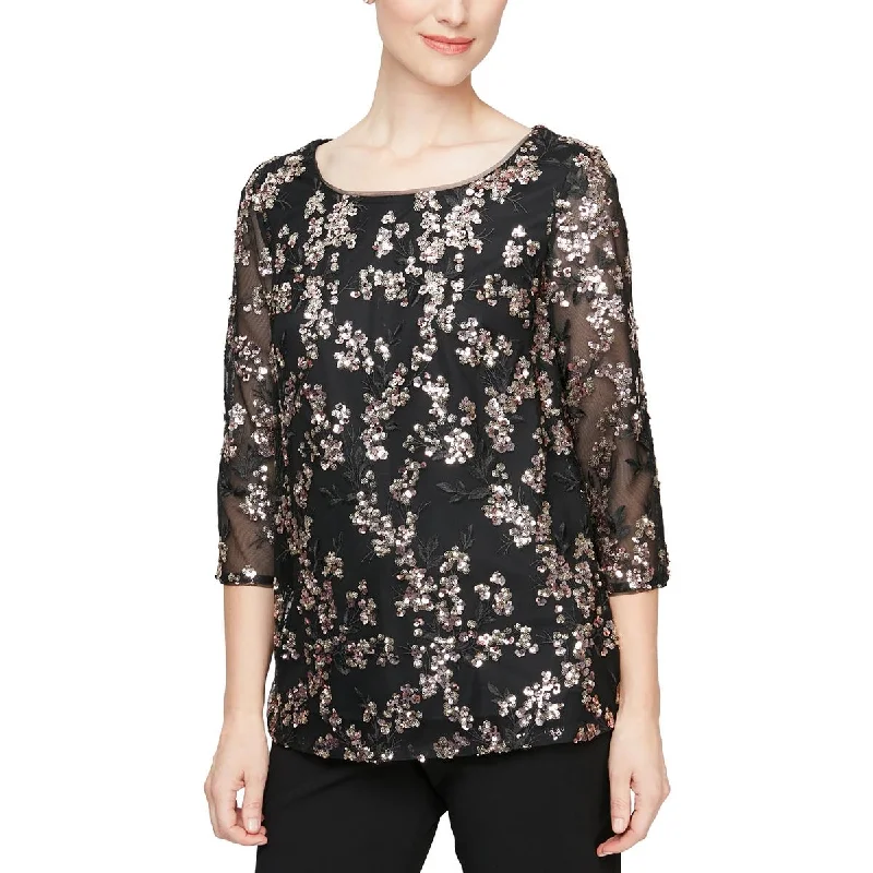 Womens Sequined Embrodiered Pullover Top