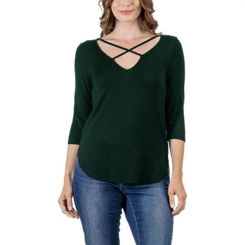 Plus Womens V Neck Three Quarter Sleeve Pullover Top