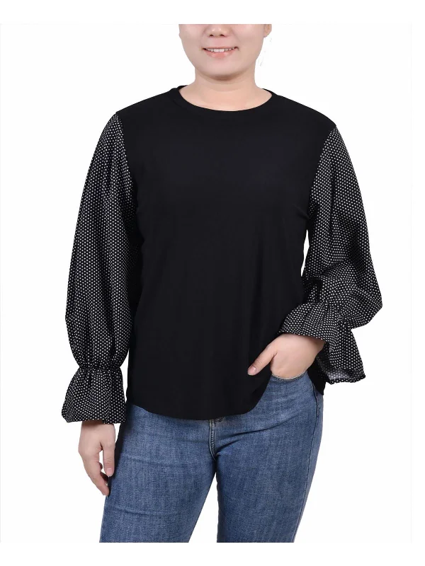 Petites Womens Bell Sleeves Work Pullover Top