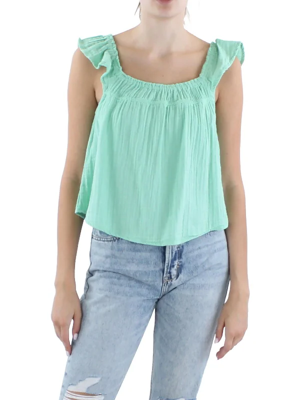 Juniors Womens Cotton Ruffle Strap Pullover Top