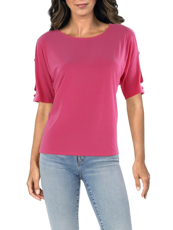 Petites   Womens O-Ring Scoop Neck Pullover Top