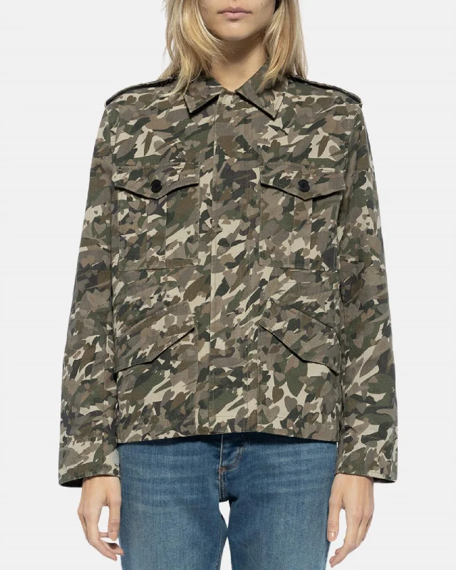 Krisa Canvas Camo Jacket In Grass