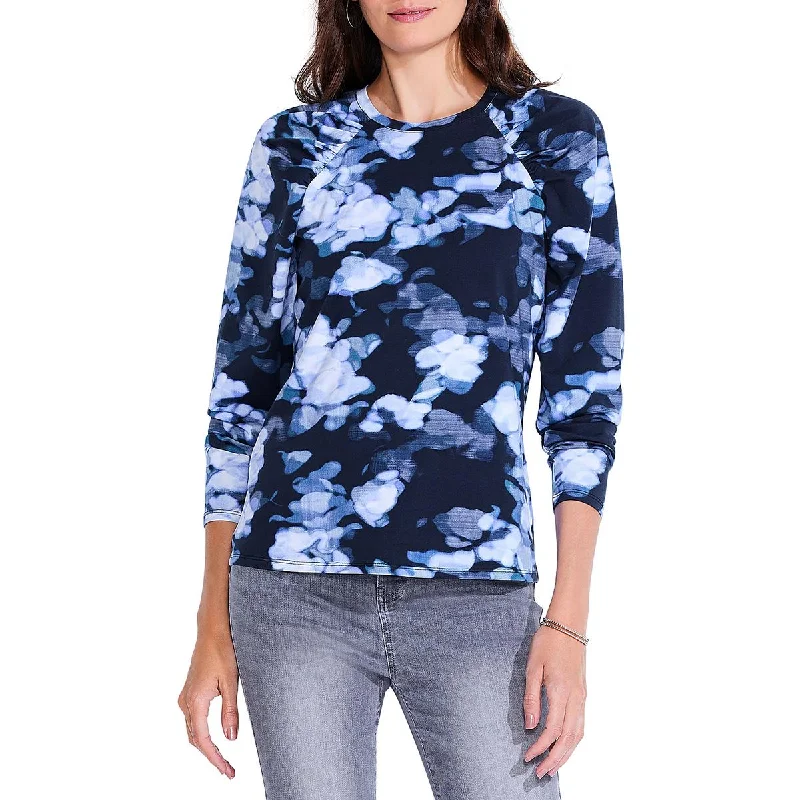 Womens Printed Puff Shoulder Pullover Top