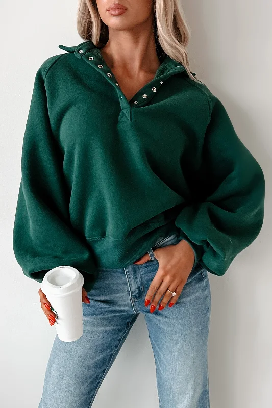 Turning The Page Snap-Button Pullover Sweatshirt (Hunter Green)