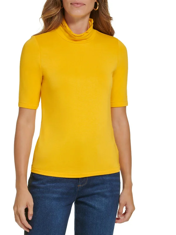 Womens Scalloped Mock Neck Pullover Top