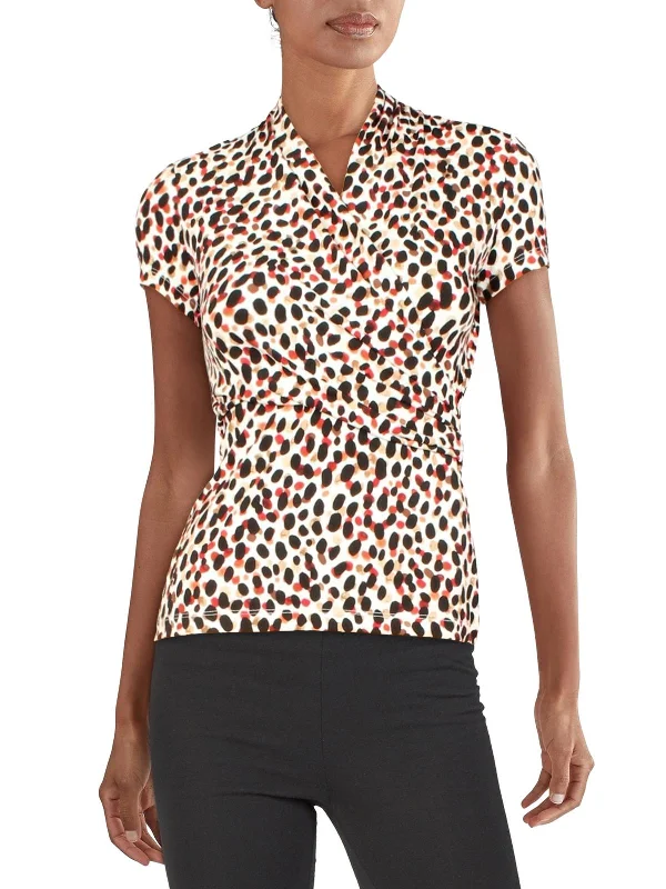 Petites Womens Printed Short Sleeve Pullover Top