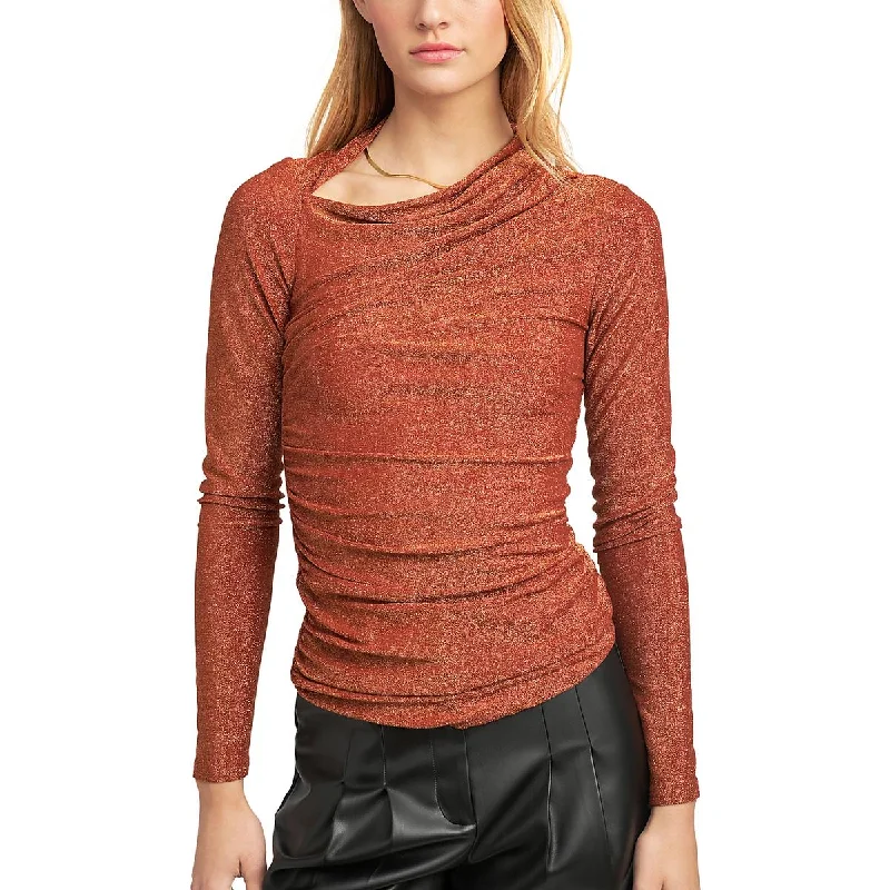 Womens Metallic Asymmetric Pullover Top