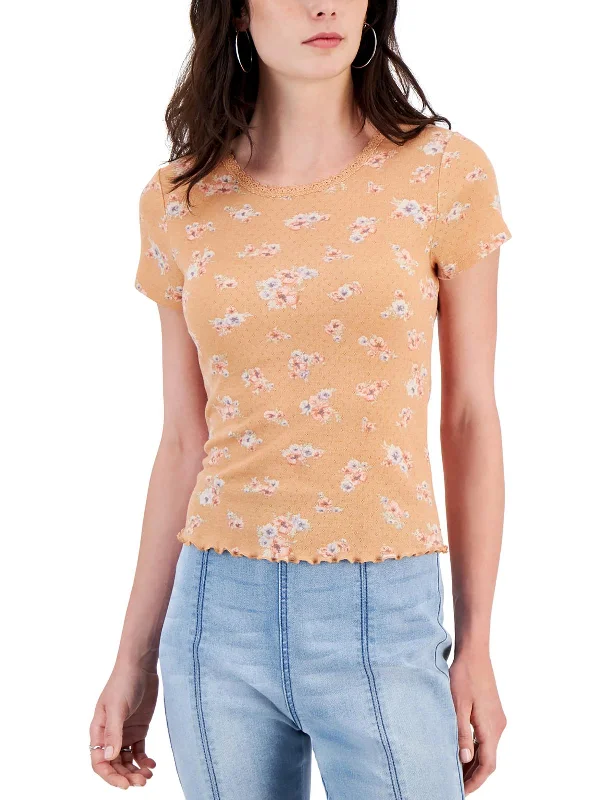 Womens Floral Print Short Sleeves Pullover Top