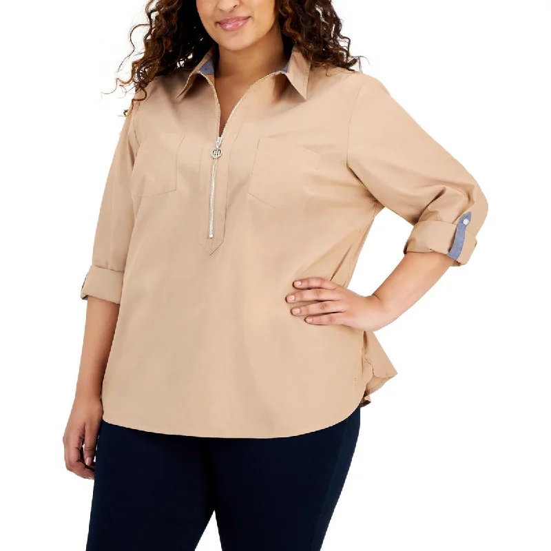 Plus Womens 1/2 Zip Collar Pullover Top