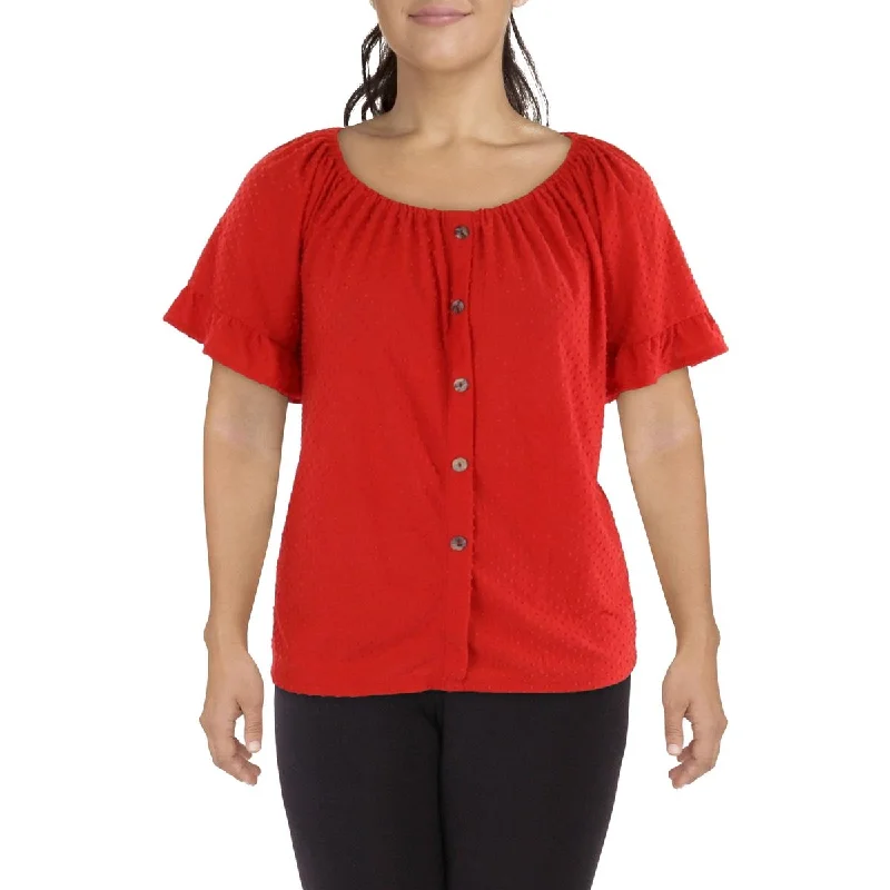 Plus Womens Textured Embellished Pullover Top