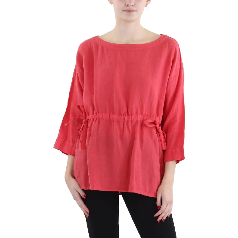 Womens Drawstring Hem Split Hem Pullover Top