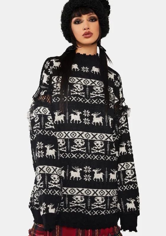 Grunge Skull Deer Loose Pullover Sweater