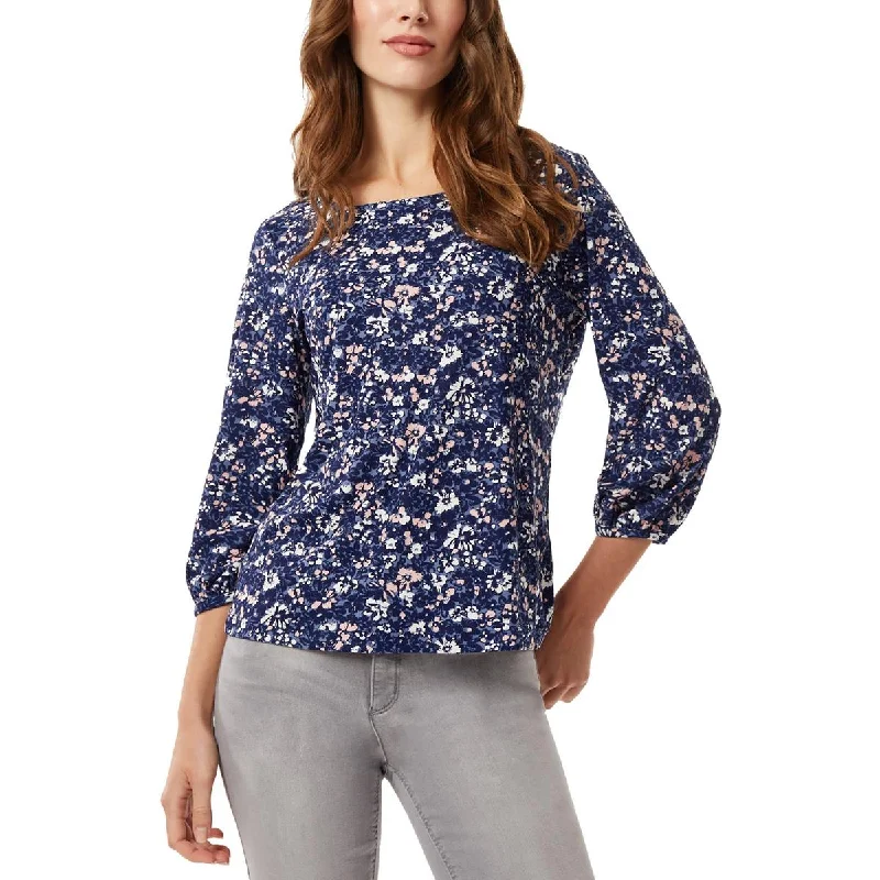 Womens Crewneck Floral Print Pullover Top