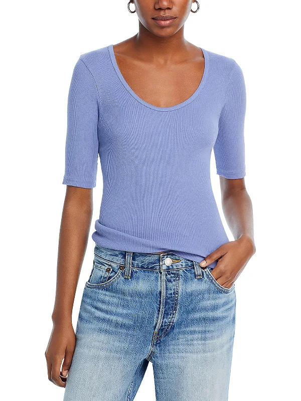 Womens Scoop Neck Ribbed Pullover Top