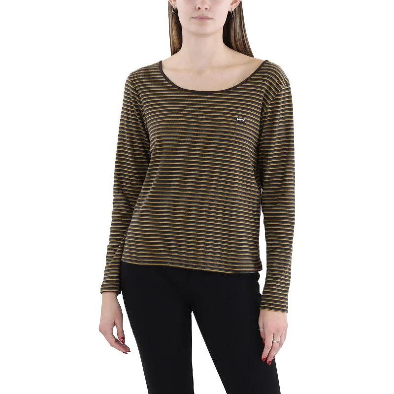 Plus Womens Striped Scoop Neck Pullover Top