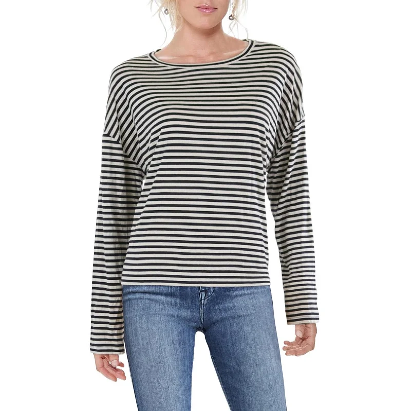 Womens Drop Shoulder Striped Pullover Top