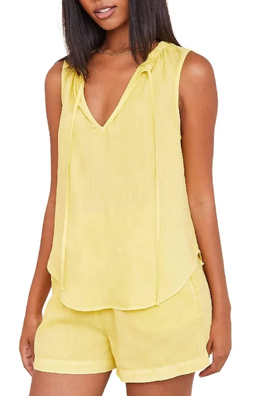 Sleeveless Shirred Neck Pullover Top In Capri Citron