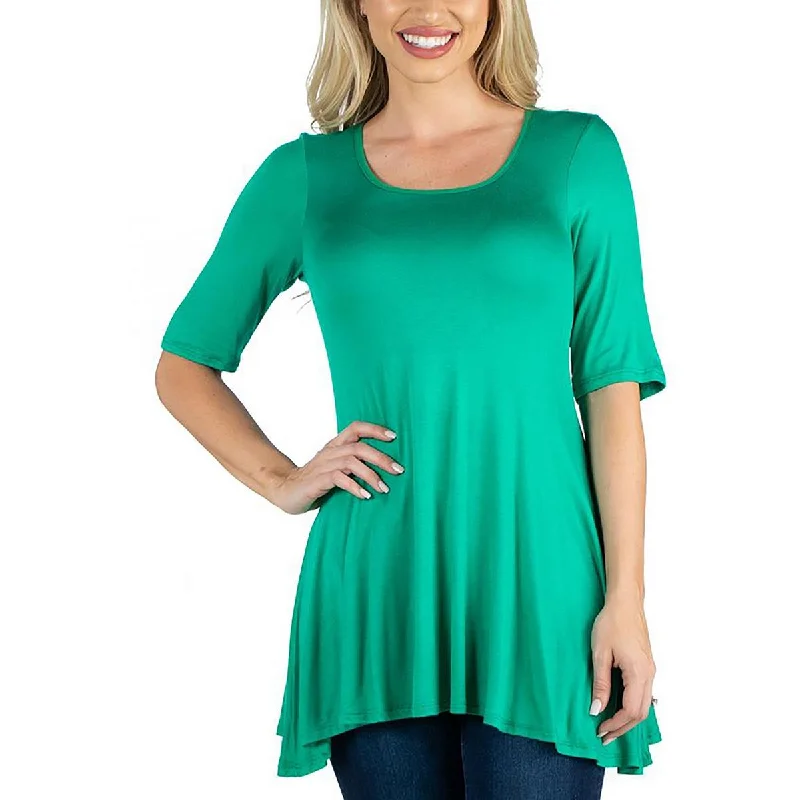 Plus Womens Stretchy Boatneck Pullover Top