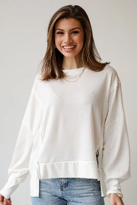 FINAL SALE - Comfy Fascination Ivory Oversized Pullover