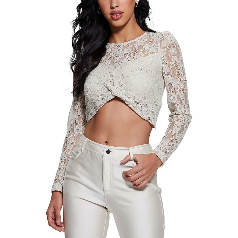 Womens Lace Twist Front Pullover Top