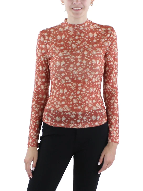 Womens Mesh Floral print Pullover Top